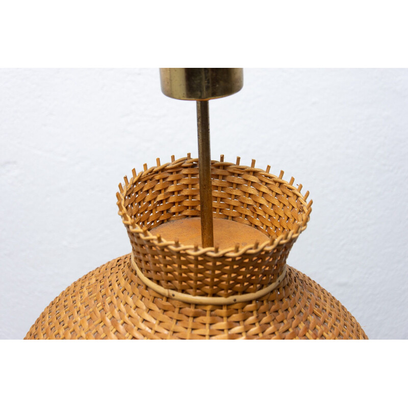 Vintage wicker chandelier by Uluv, Czechoslovakia 1960