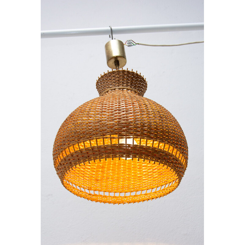 Vintage wicker chandelier by Uluv, Czechoslovakia 1960