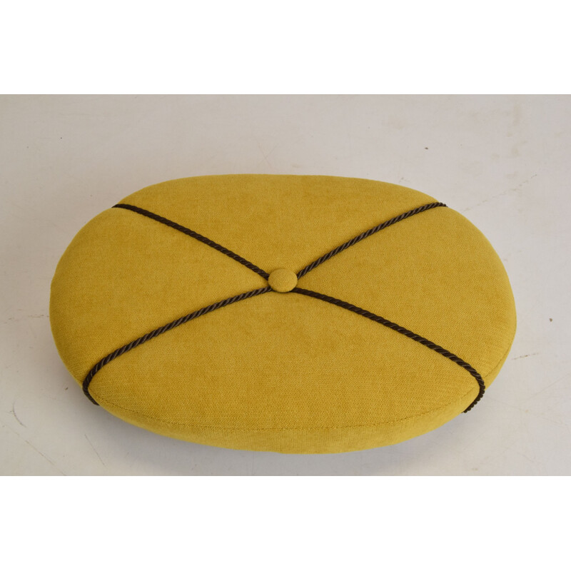 Vintage Art Deco pouf in fabric and wood, Czechoslovakia 1930s