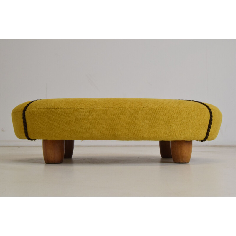 Pouf d'epoca in tessuto e legno Art Déco, Cecoslovacchia 1930