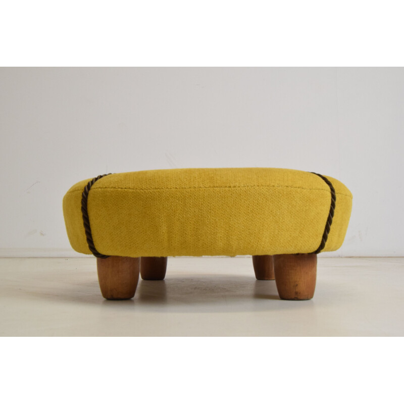 Vintage Art Deco pouf in fabric and wood, Czechoslovakia 1930s