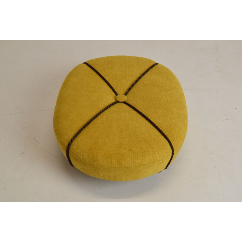 Pouf vintage Art déco en tissu et en bois, Tchécoslovaquie 1930