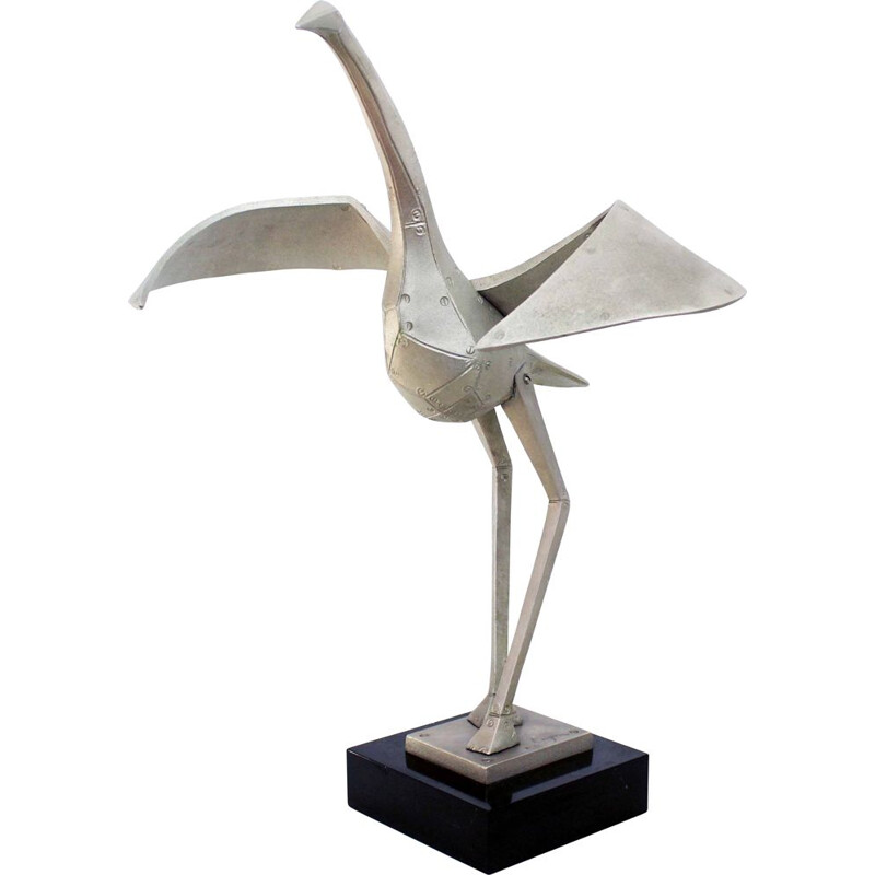 Vintage metal alloy heron by Kagane, 1985