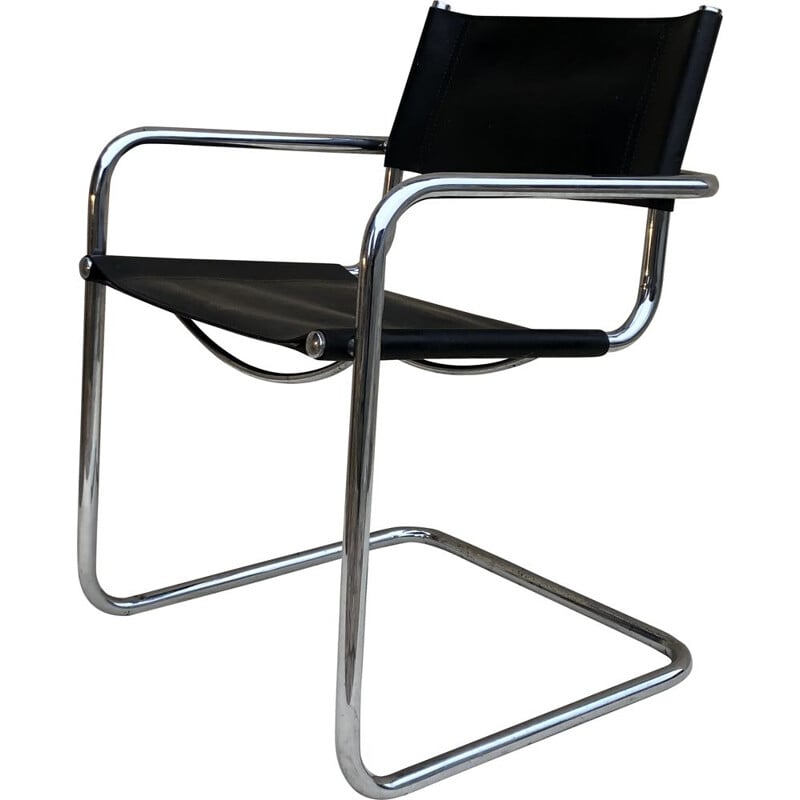 Vintage armchair in tube and leather by Marcel Breuer