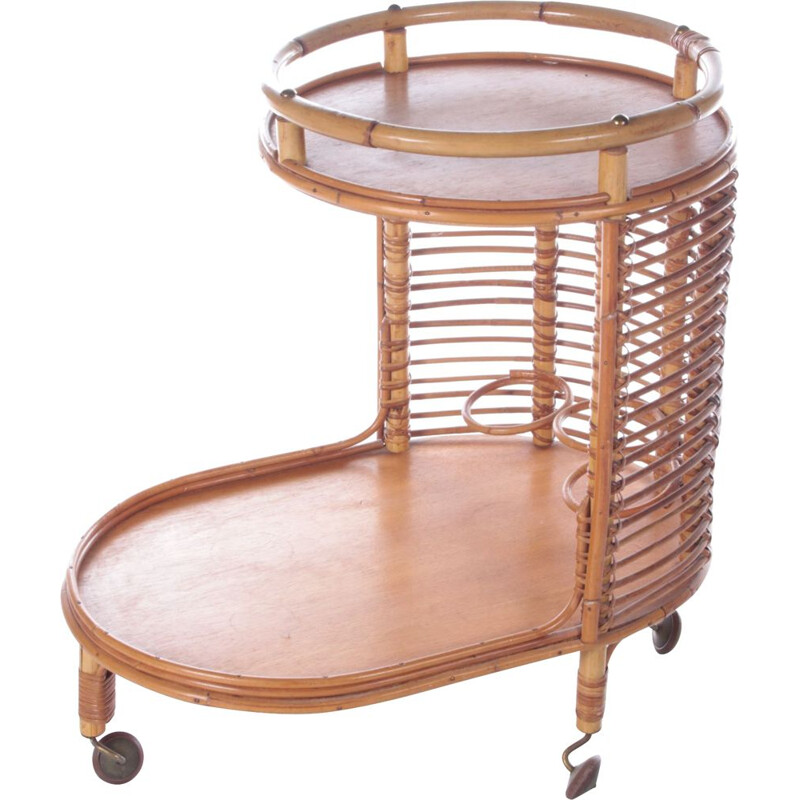 Vintage French bamboo bar trolley, 1960s