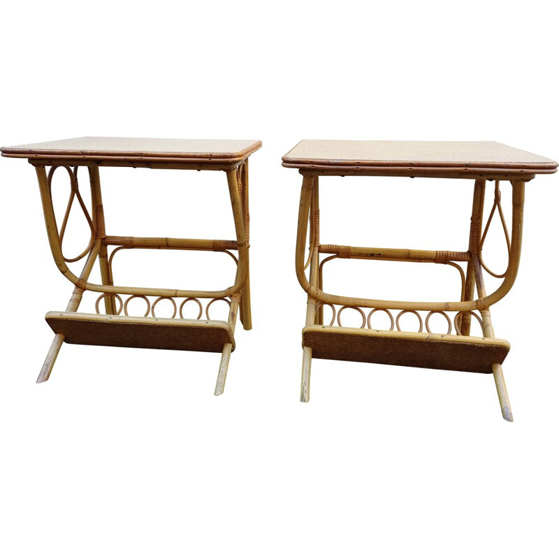 Pair of vintage rattan night stands