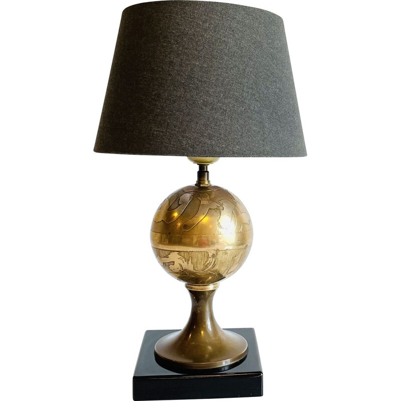 Vintage lamp in brass and lacquered wood