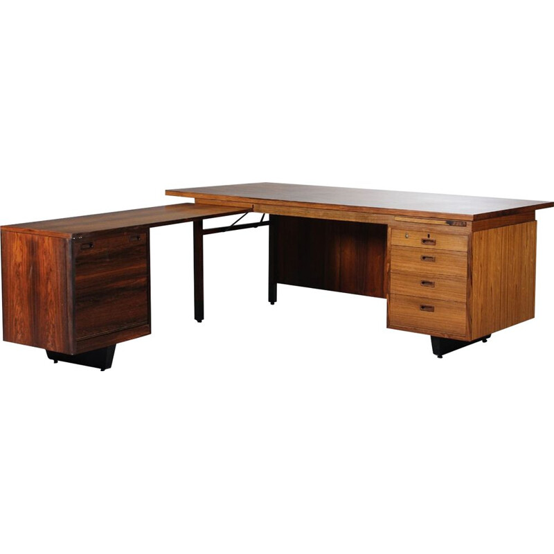 Vintage rosewood corner desk by Sigvard Bernadotte & Acton Bjørn for Nipu, Denmark 1958