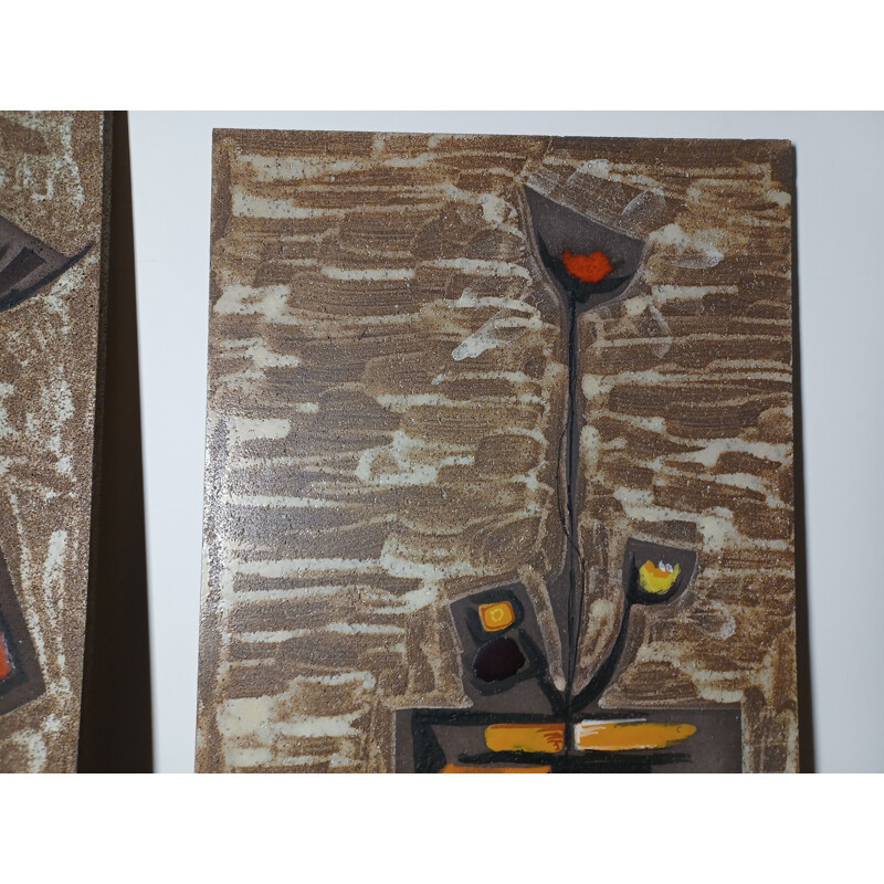 Pair of vintage glazed ceramic wall panels by Max and Dominique Picard, 1960