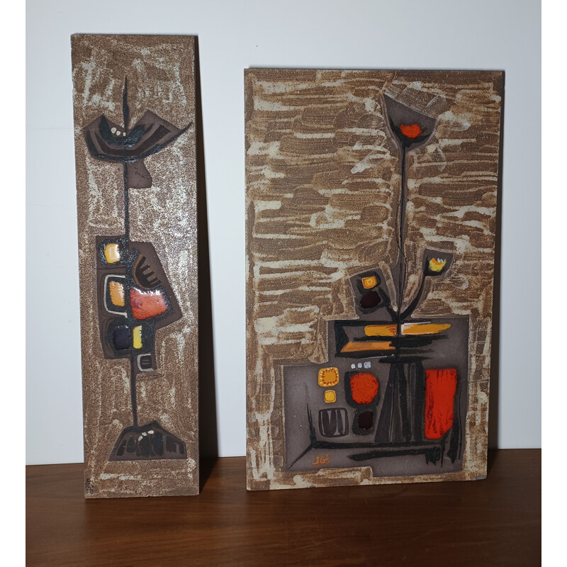 Pair of vintage glazed ceramic wall panels by Max and Dominique Picard, 1960