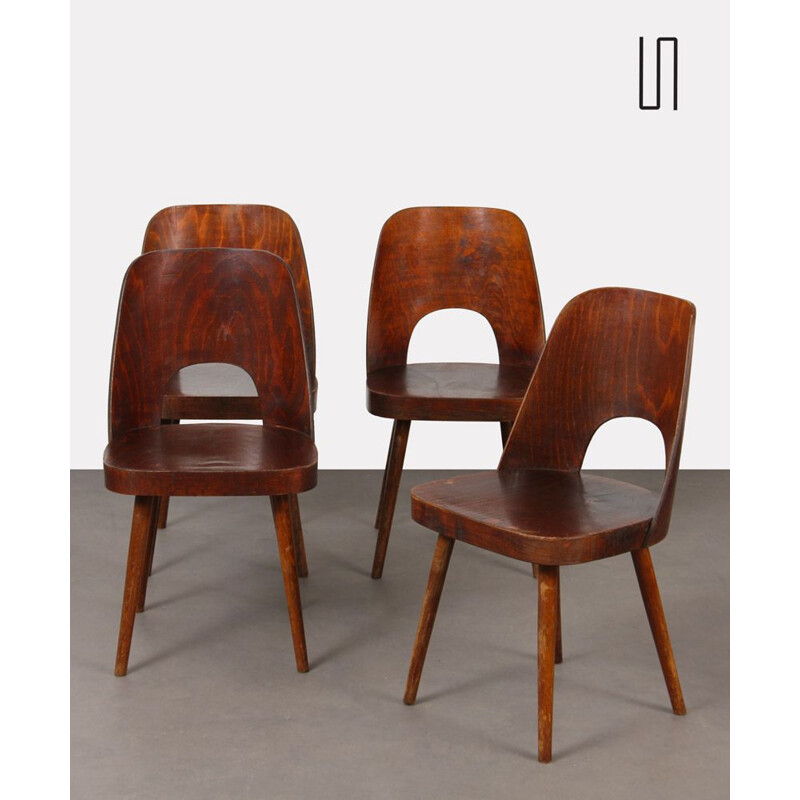 Set of 4 vintage wooden chairs by Oswald Haerdtl for Ton, 1960