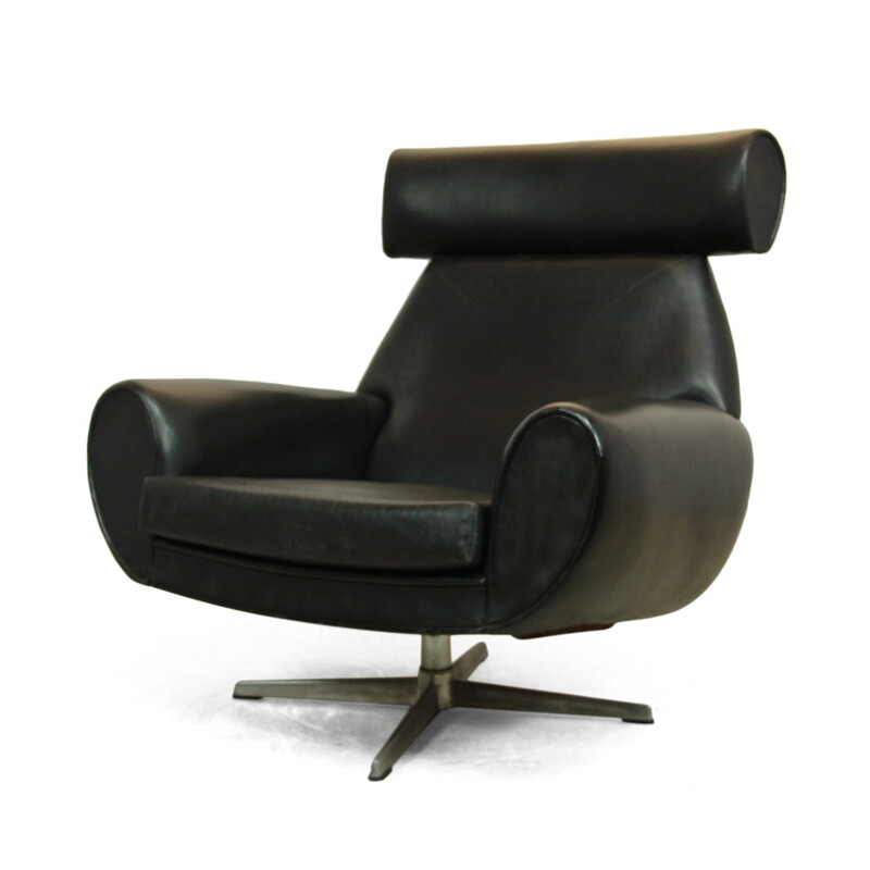 Fauteuil scandinave en cuir noir - 1960