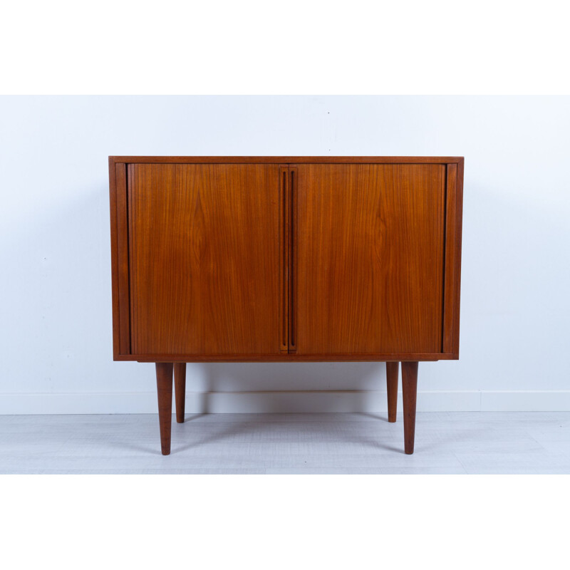 Vintage Danish teak sideboard with tambour doors by Kai Kristiansen for Feldballes Møbelfabrik, 1960s