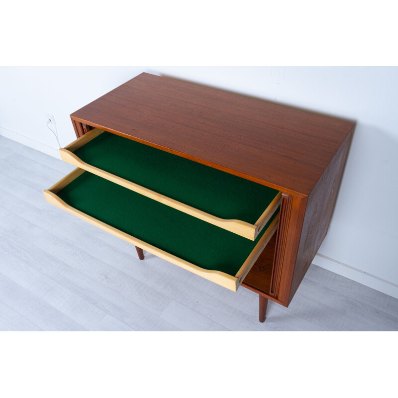 Vintage Danish teak sideboard with tambour doors by Kai Kristiansen for Feldballes Møbelfabrik, 1960s