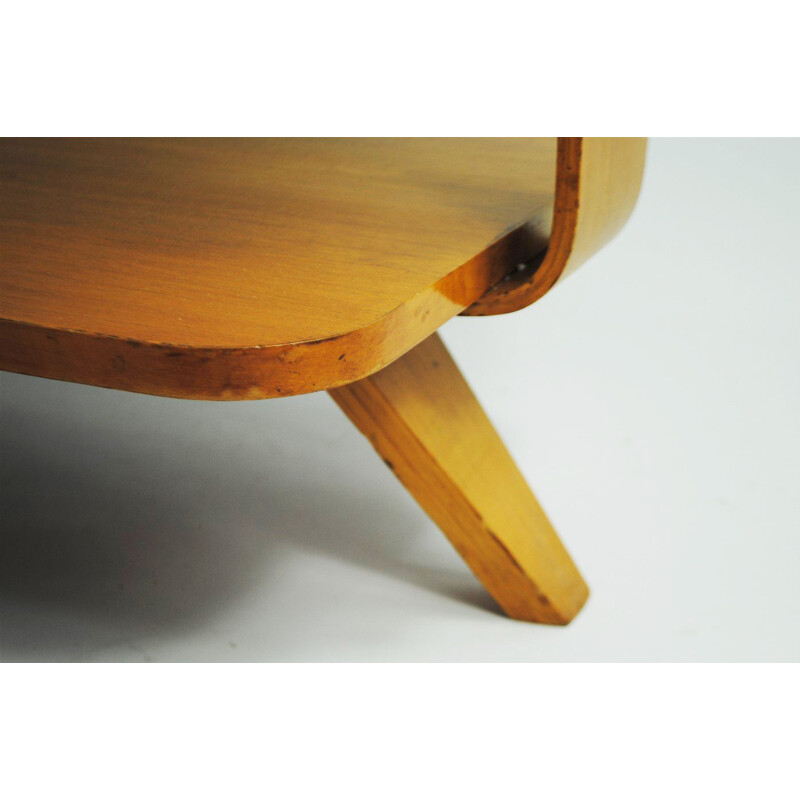 Vintage tea cart in beech wood and glass by Willem Lutjens for Gouda den Boer, The Netherlands 1953