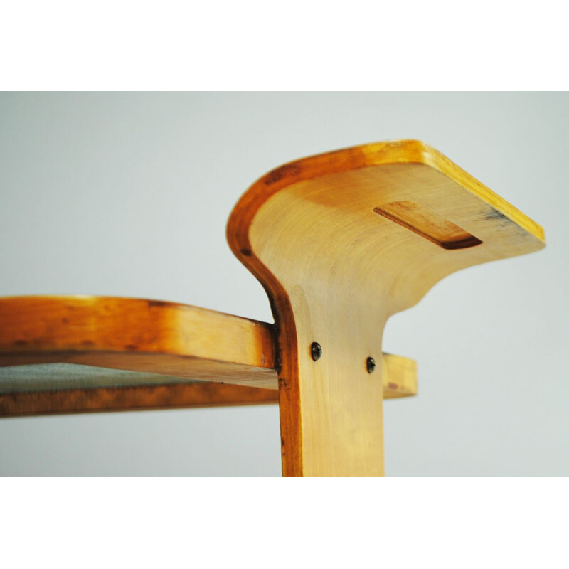 Vintage tea cart in beech wood and glass by Willem Lutjens for Gouda den Boer, The Netherlands 1953