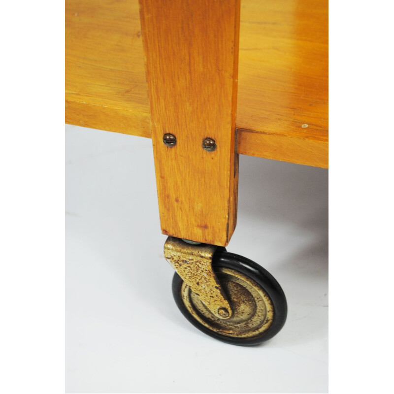 Vintage tea cart in beech wood and glass by Willem Lutjens for Gouda den Boer, The Netherlands 1953