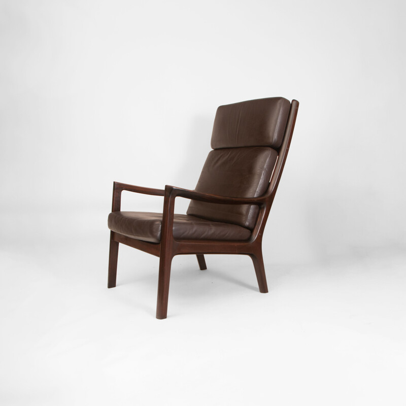 Fauteuil vintage "Senator" en acajou et cuir par Ole Wanscher, Danemark 1970