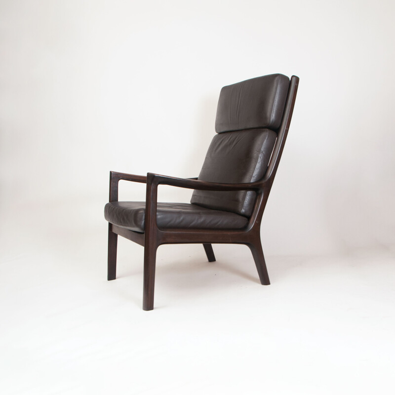 Fauteuil vintage "Senator" en acajou et cuir par Ole Wanscher, Danemark 1970