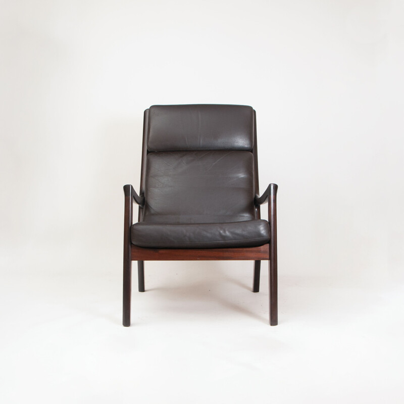 Vintage "Senator" mahogany and leather armchair by Ole Wanscher, Denmark 1970s