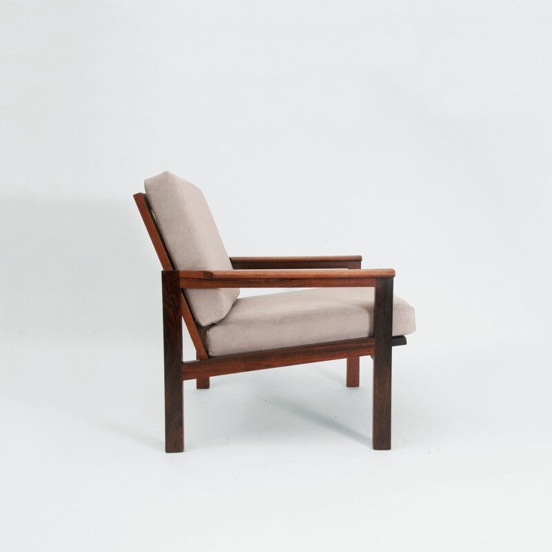 Sillón vintage "Capella" de palisandro y cuero de Illum Wikkelsø, Dinamarca 1959