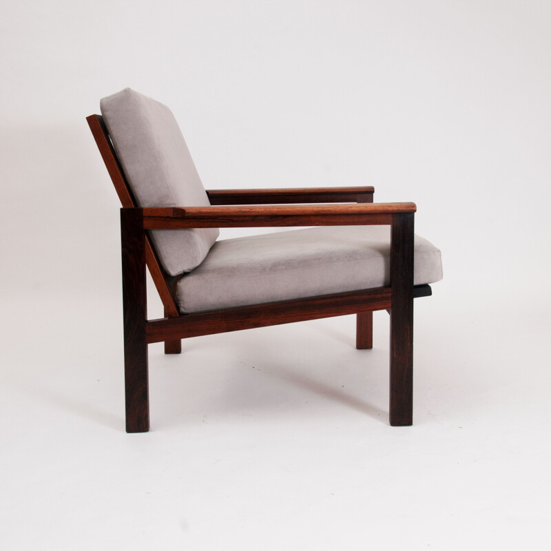 Fauteuil vintage "Capella" en palissandre et cuir par Illum Wikkelsø, Danemark 1959