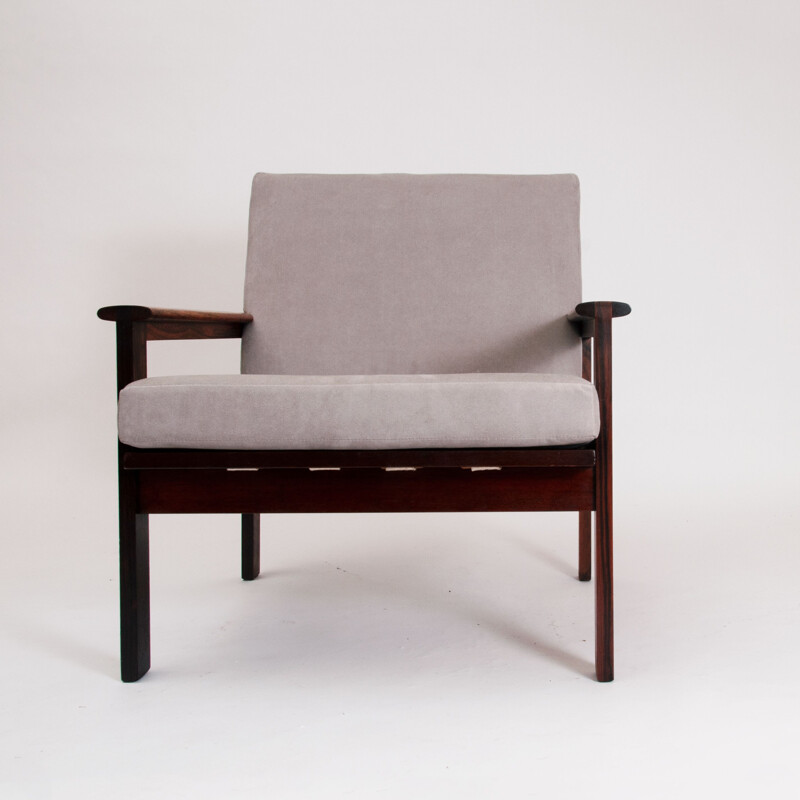 Vintage "Capella" fauteuil in rozenhout en leer van Illum Wikkelsø, Denemarken 1959