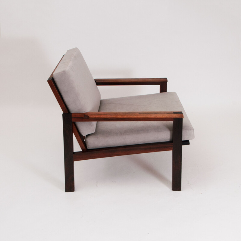 Sillón vintage "Capella" de palisandro y cuero de Illum Wikkelsø, Dinamarca 1959