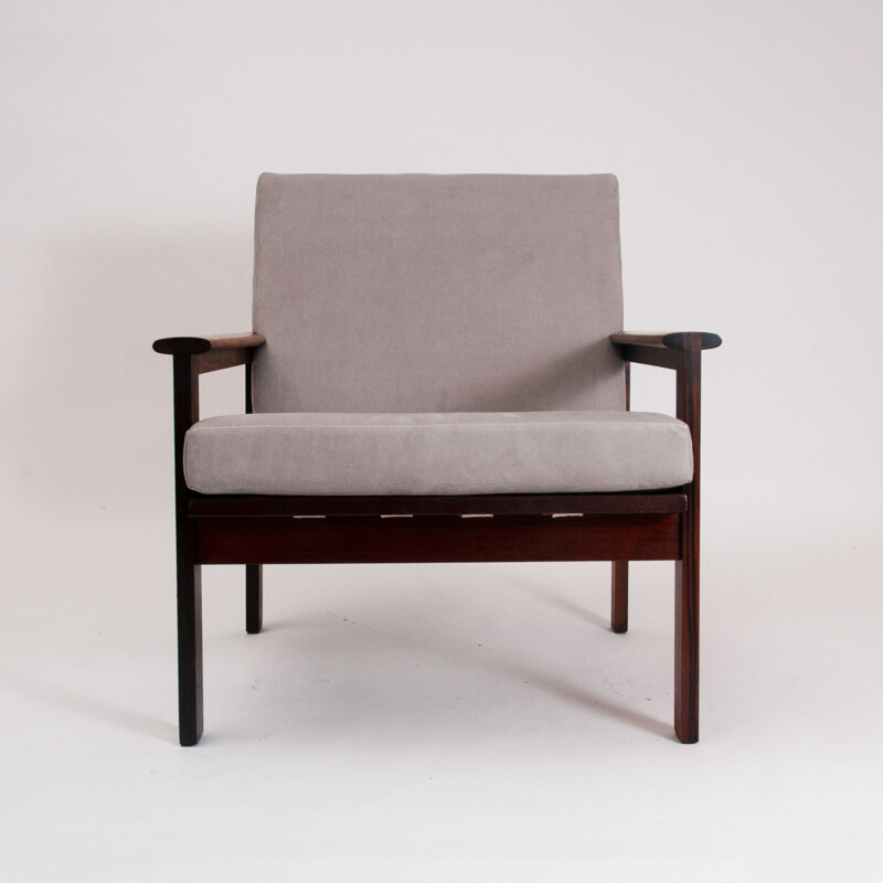 Sillón vintage "Capella" de palisandro y cuero de Illum Wikkelsø, Dinamarca 1959