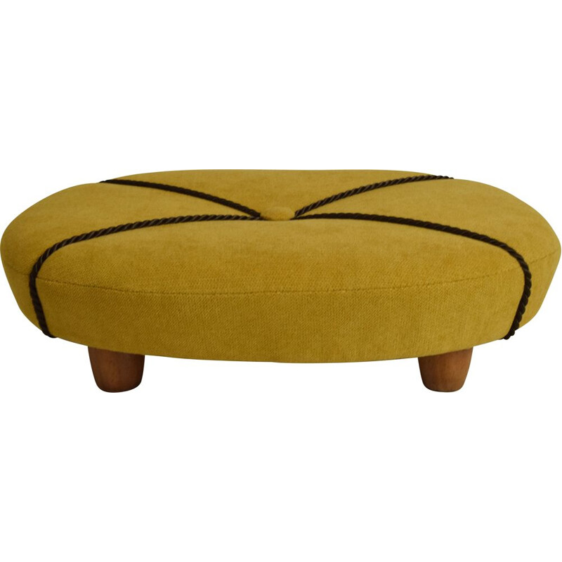 Pouf d'epoca in tessuto e legno Art Déco, Cecoslovacchia 1930