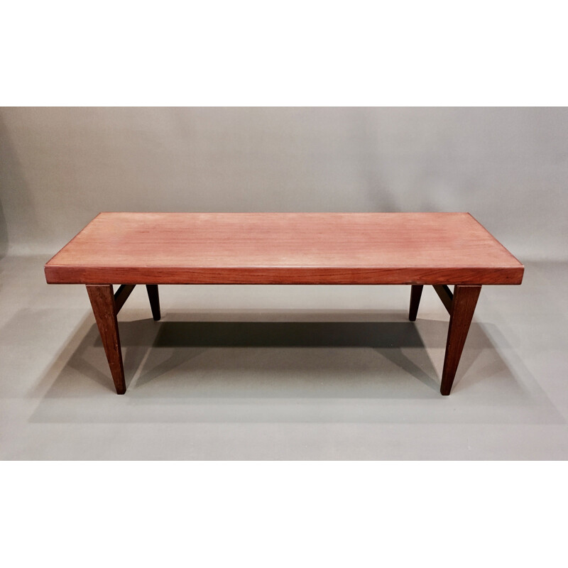 Table basse scandinave vintage teck par Johannes Andersen, 1950