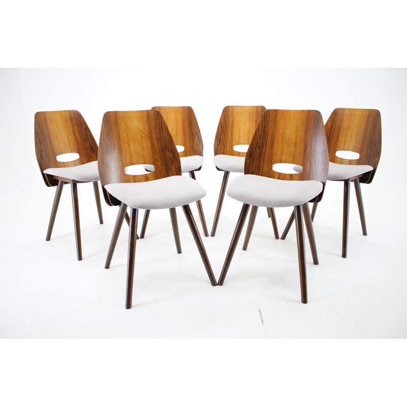 Set of 6 vintage walnut dining chairs by Frantisek Jirak for Tatra, Czechoslovakia 1960