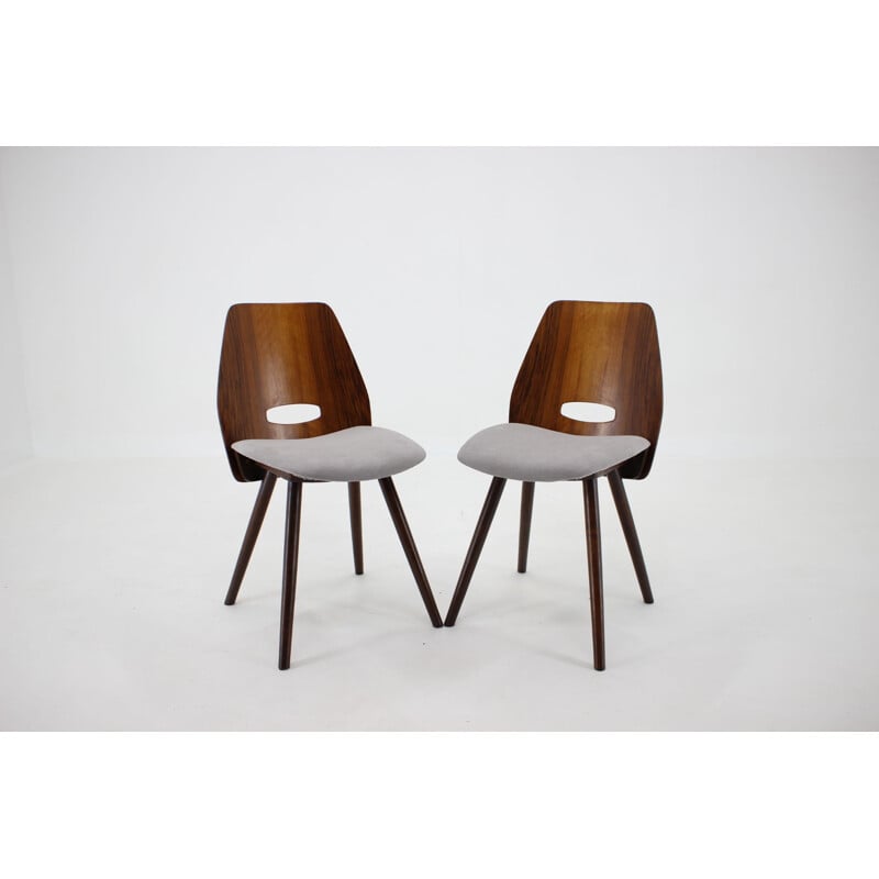 Set of 6 vintage walnut dining chairs by Frantisek Jirak for Tatra, Czechoslovakia 1960