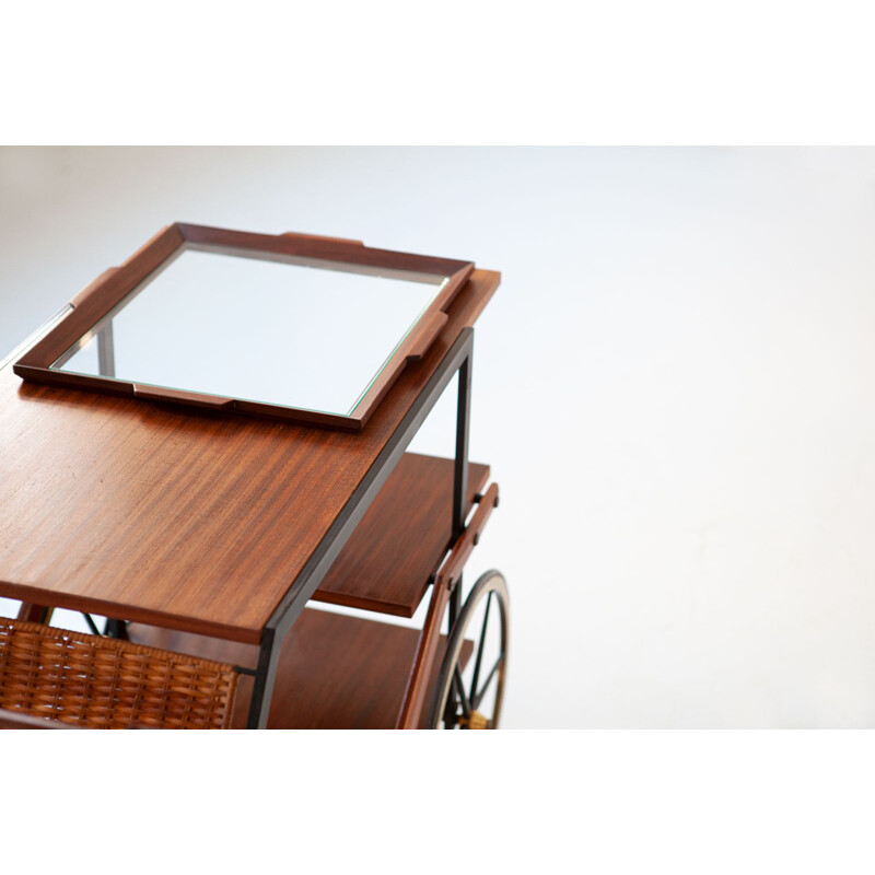 Italian vintage teak bar trolley, 1950s