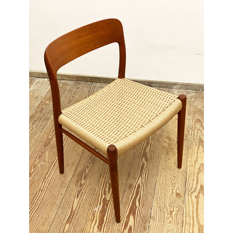 Mid century teak chair with papercord seat by Niels O. Møller for J.L. Moller, Denmark 1950s