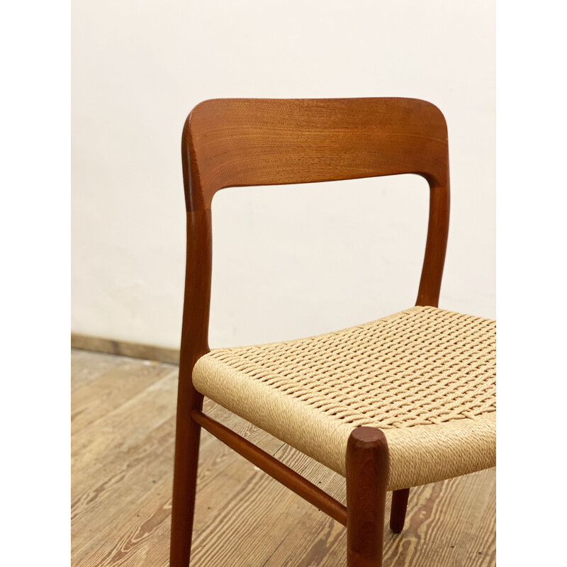 Mid century teak chair with papercord seat by Niels O. Møller for J.L. Moller, Denmark 1950s