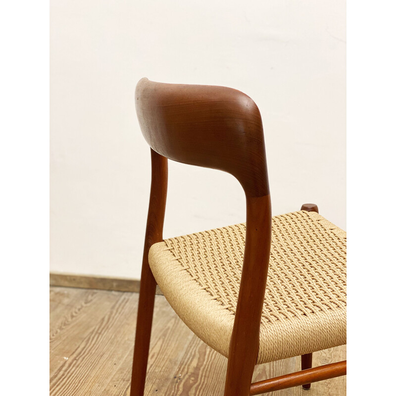 Mid century teak chair with papercord seat by Niels O. Møller for J.L. Moller, Denmark 1950s