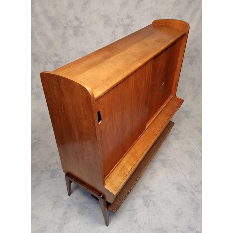 Vintage ashwood & mahogany highboard by Louis Paolozzi for René Godfrid, 1950