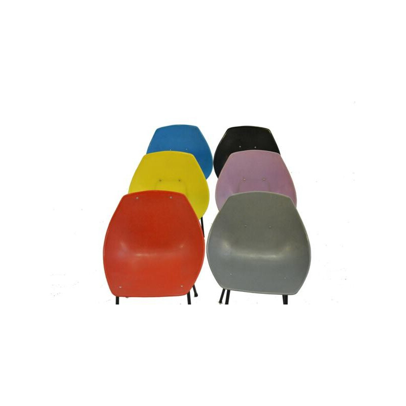 Set of 6 Coquillage chairs in plastic and metal - 1960s