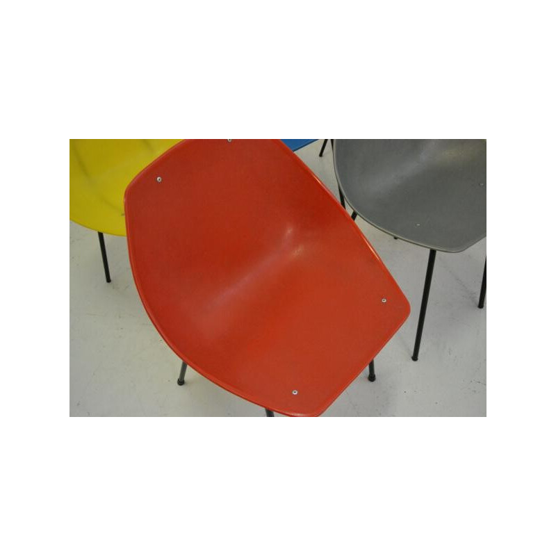 Set of 6 Coquillage chairs in plastic and metal - 1960s