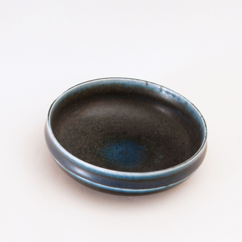 Vintage dark blue shallow bowl by Carl-Harry Stålhane, Sweden