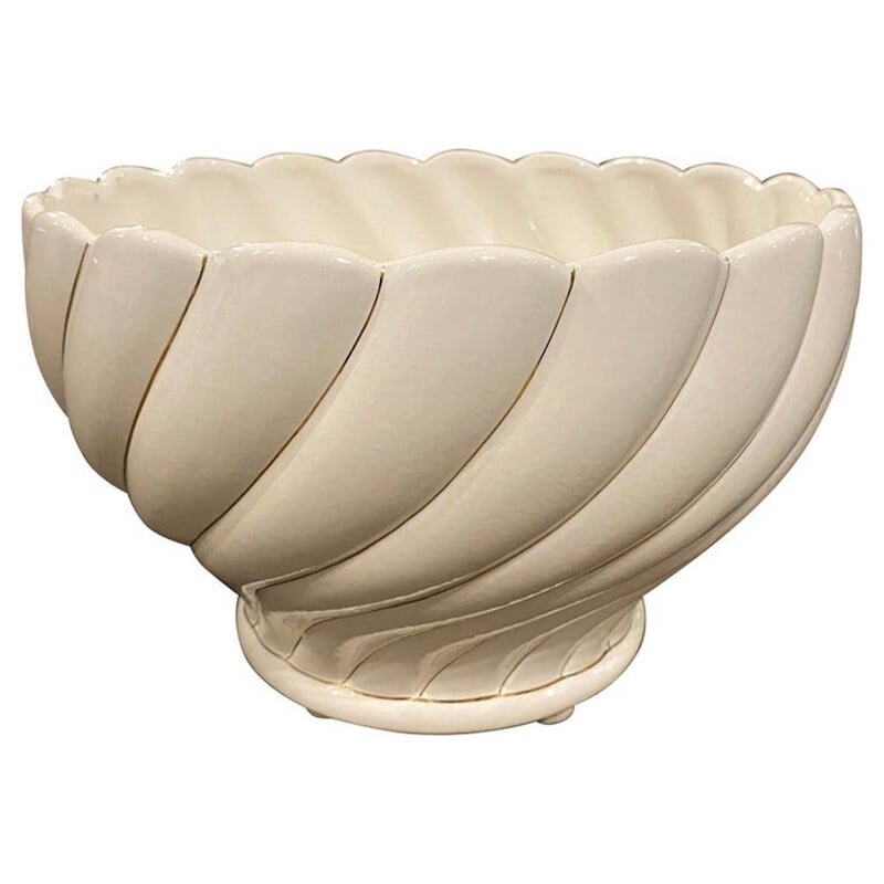 Vintage white and gold porcelain bowl by Tommaso Barbi, 1970
