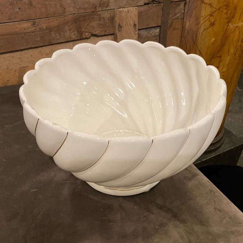 Vintage white and gold porcelain bowl by Tommaso Barbi, 1970