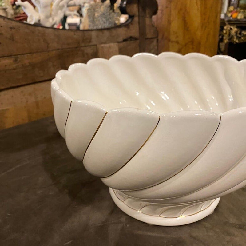 Vintage white and gold porcelain bowl by Tommaso Barbi, 1970