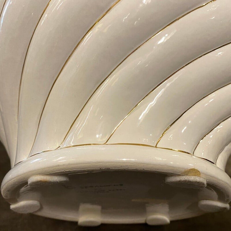 Cuenco vintage de porcelana blanca y dorada de Tommaso Barbi, 1970