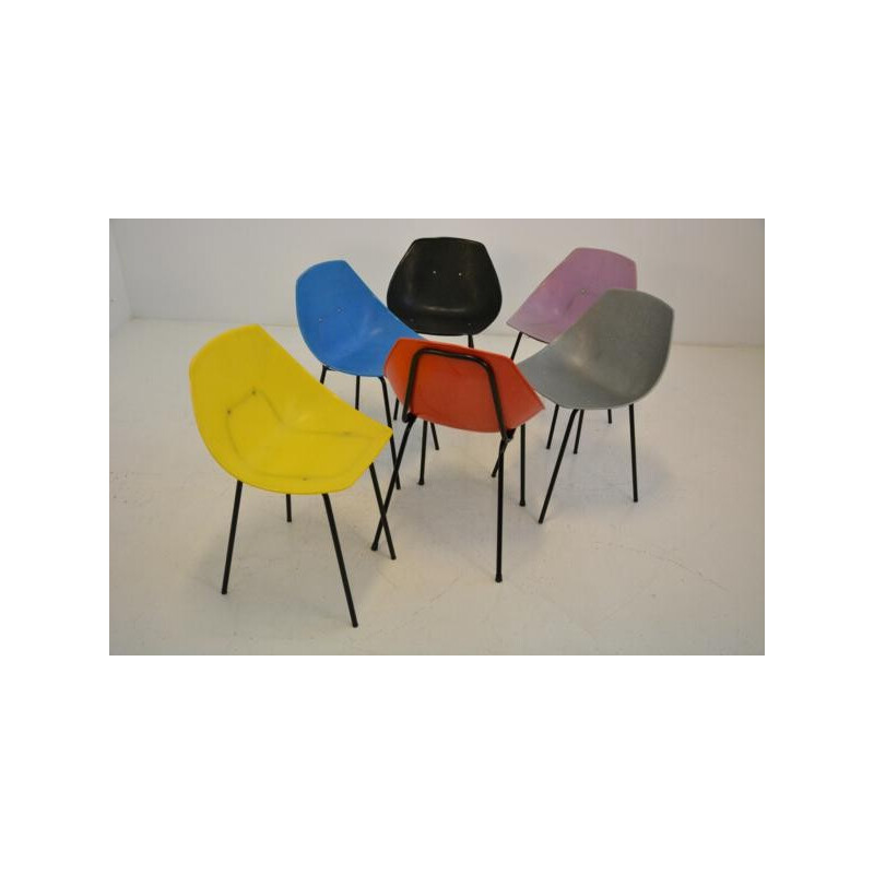 Set of 6 Coquillage chairs in plastic and metal - 1960s