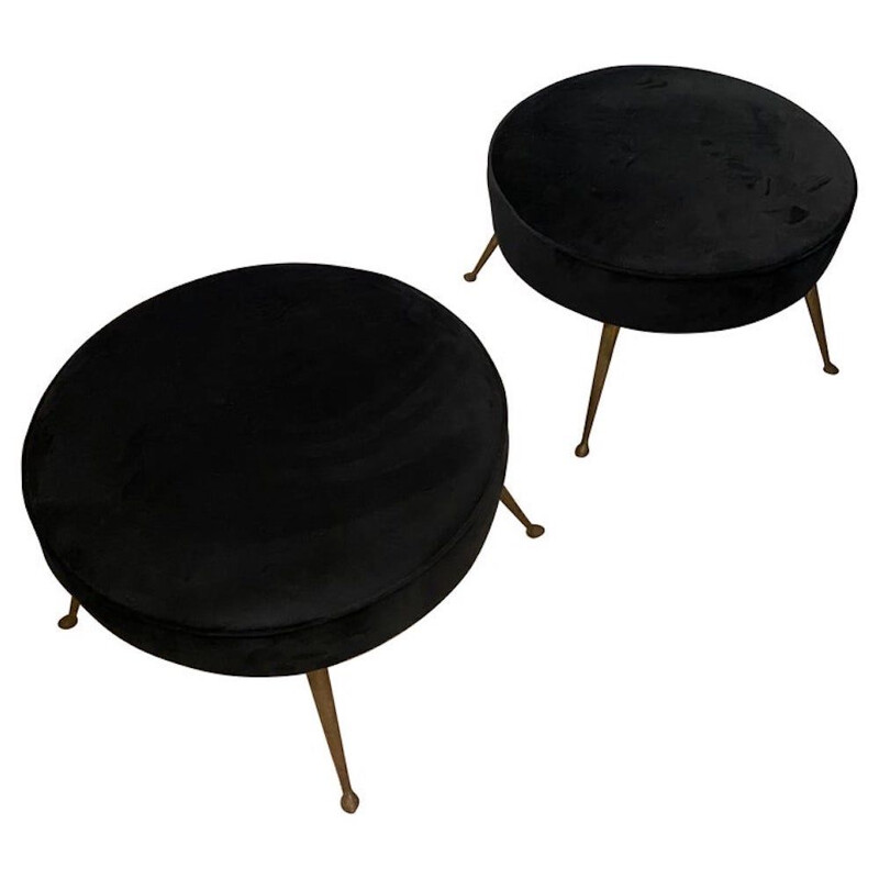 Pair of mid-century brass and black velvet Italian footrests, 1950s