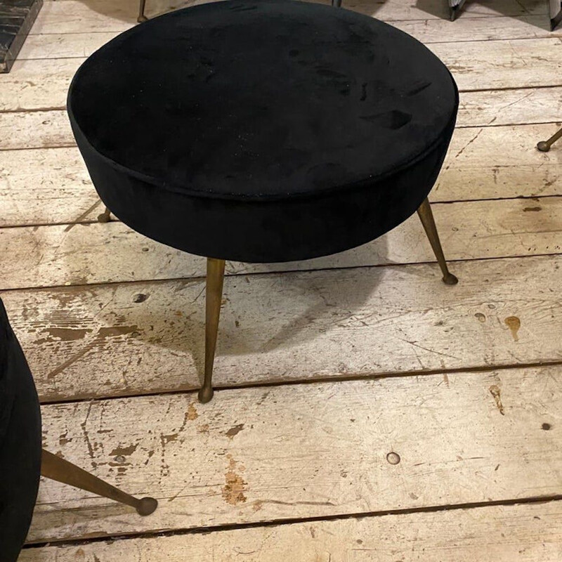 Pair of mid-century brass and black velvet Italian footrests, 1950s