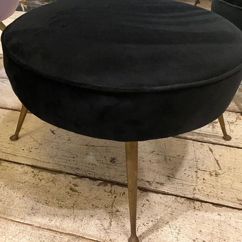 Pair of mid-century brass and black velvet Italian footrests, 1950s