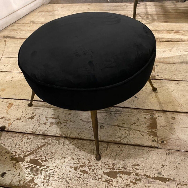 Pair of mid-century brass and black velvet Italian footrests, 1950s